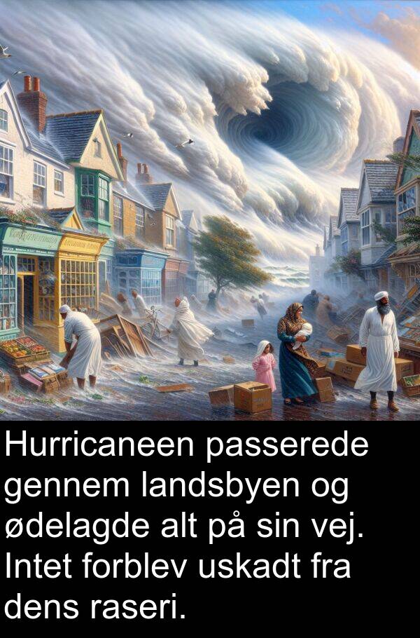 vej: Hurricaneen passerede gennem landsbyen og ødelagde alt på sin vej. Intet forblev uskadt fra dens raseri.