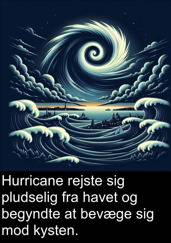 begyndte: Hurricane rejste sig pludselig fra havet og begyndte at bevæge sig mod kysten.