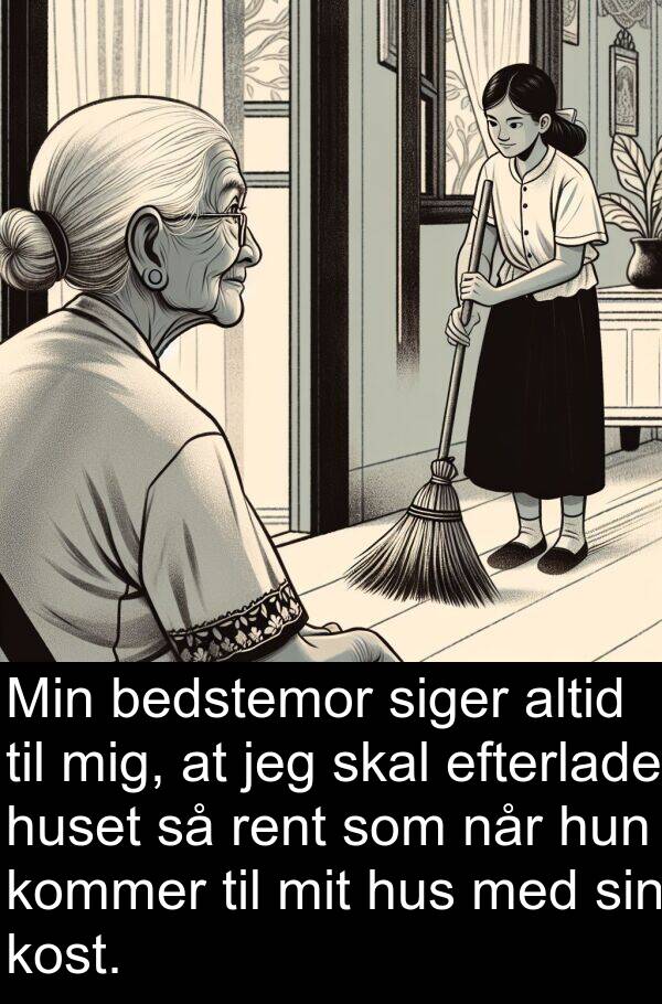 bedstemor: Min bedstemor siger altid til mig, at jeg skal efterlade huset så rent som når hun kommer til mit hus med sin kost.