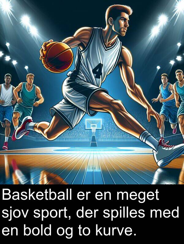 sport: Basketball er en meget sjov sport, der spilles med en bold og to kurve.