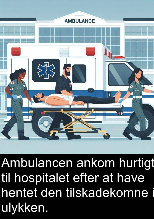 hentet: Ambulancen ankom hurtigt til hospitalet efter at have hentet den tilskadekomne i ulykken.