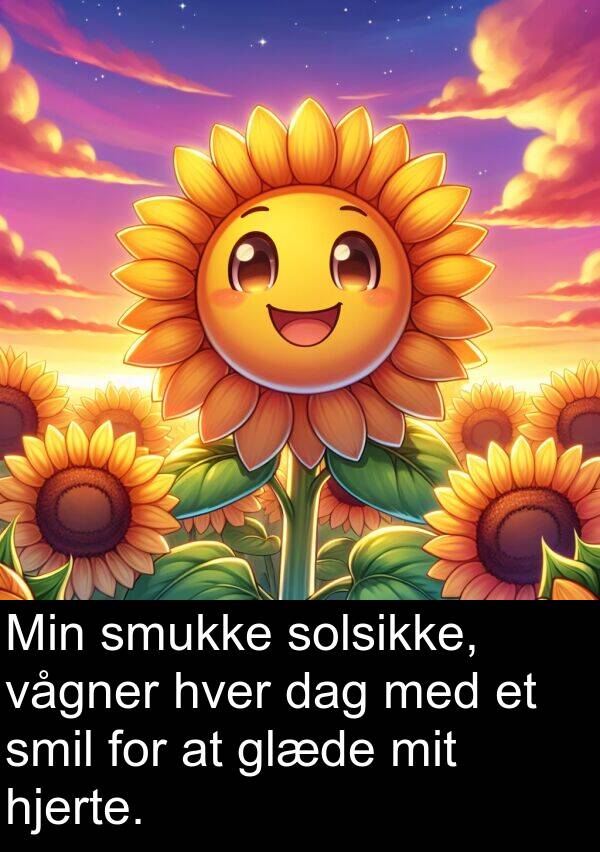 glæde: Min smukke solsikke, vågner hver dag med et smil for at glæde mit hjerte.