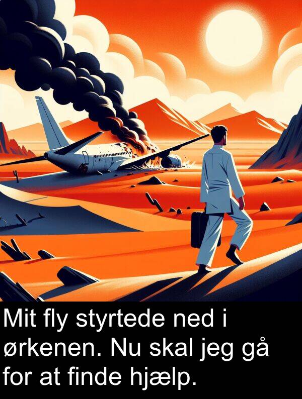 finde: Mit fly styrtede ned i ørkenen. Nu skal jeg gå for at finde hjælp.