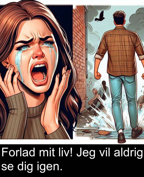 vil: Forlad mit liv! Jeg vil aldrig se dig igen.