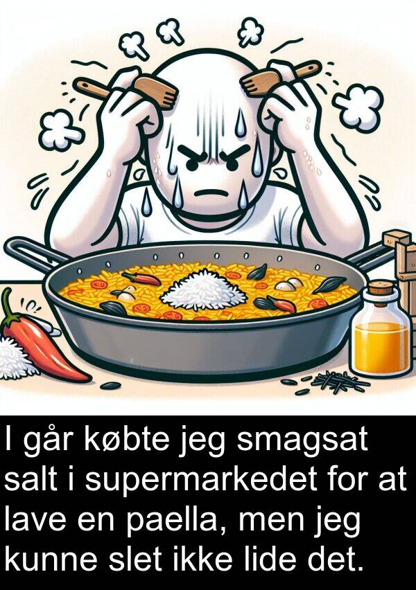 paella: I går købte jeg smagsat salt i supermarkedet for at lave en paella, men jeg kunne slet ikke lide det.