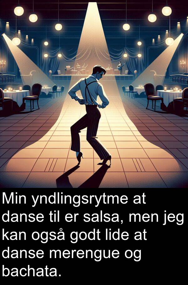 danse: Min yndlingsrytme at danse til er salsa, men jeg kan også godt lide at danse merengue og bachata.