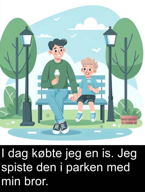 parken: I dag købte jeg en is. Jeg spiste den i parken med min bror.