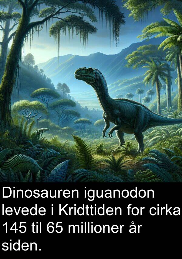 cirka: Dinosauren iguanodon levede i Kridttiden for cirka 145 til 65 millioner år siden.