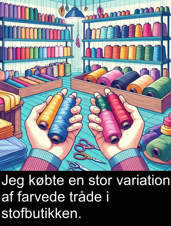 variation: Jeg købte en stor variation af farvede tråde i stofbutikken.