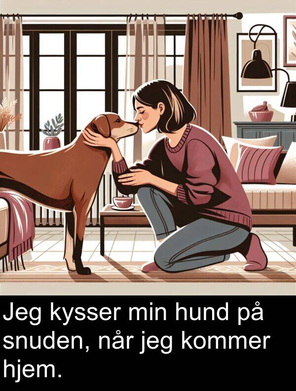 hjem: Jeg kysser min hund på snuden, når jeg kommer hjem.