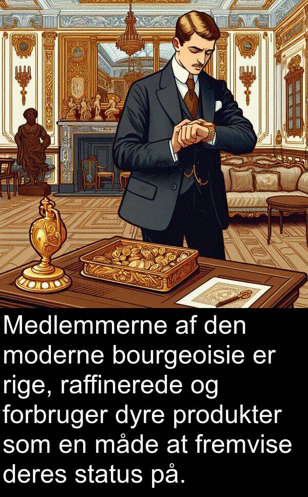 raffinerede: Medlemmerne af den moderne bourgeoisie er rige, raffinerede og forbruger dyre produkter som en måde at fremvise deres status på.