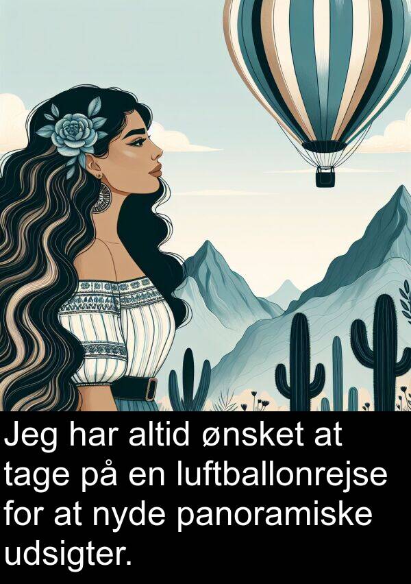 nyde: Jeg har altid ønsket at tage på en luftballonrejse for at nyde panoramiske udsigter.