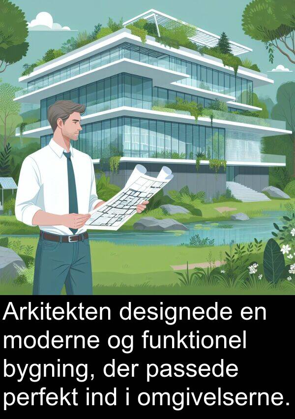 designede: Arkitekten designede en moderne og funktionel bygning, der passede perfekt ind i omgivelserne.