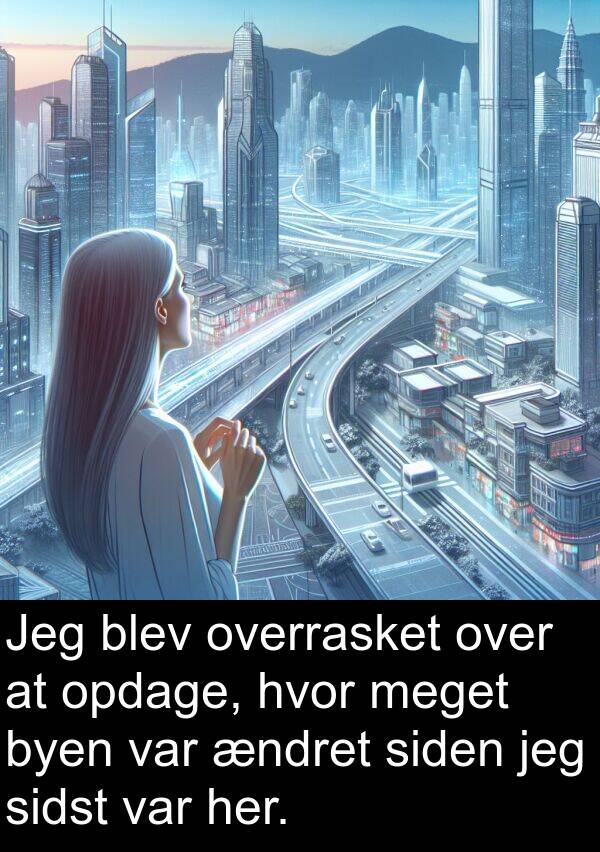 ændret: Jeg blev overrasket over at opdage, hvor meget byen var ændret siden jeg sidst var her.