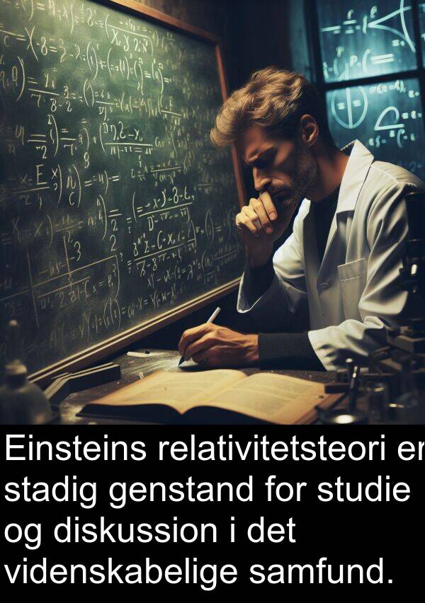 genstand: Einsteins relativitetsteori er stadig genstand for studie og diskussion i det videnskabelige samfund.