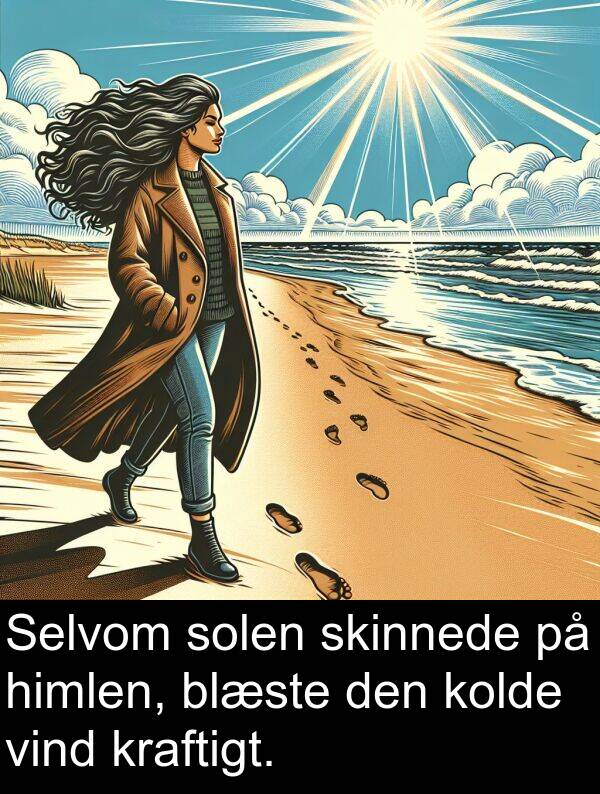 himlen: Selvom solen skinnede på himlen, blæste den kolde vind kraftigt.