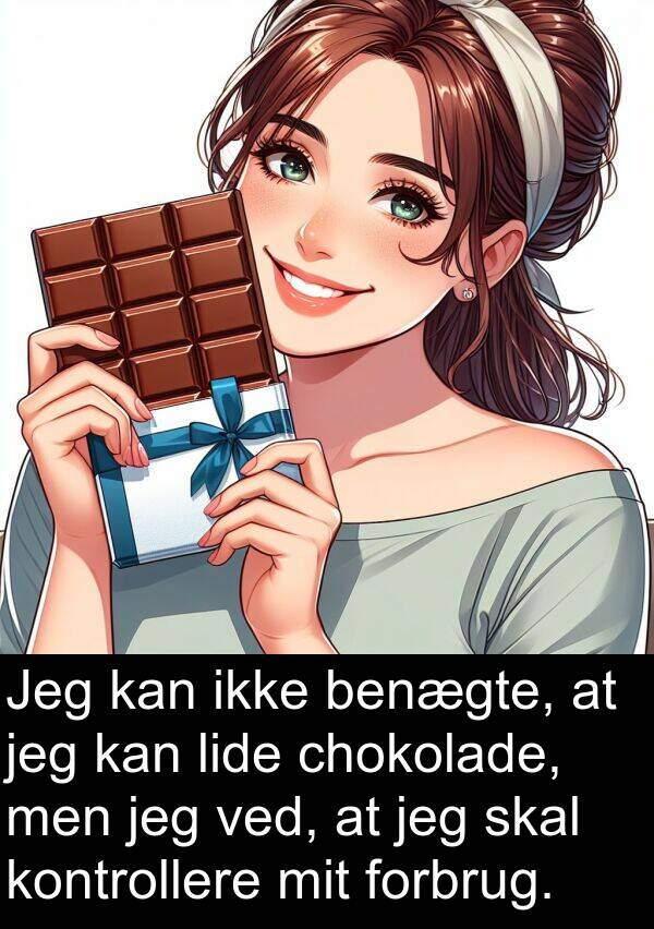 chokolade: Jeg kan ikke benægte, at jeg kan lide chokolade, men jeg ved, at jeg skal kontrollere mit forbrug.