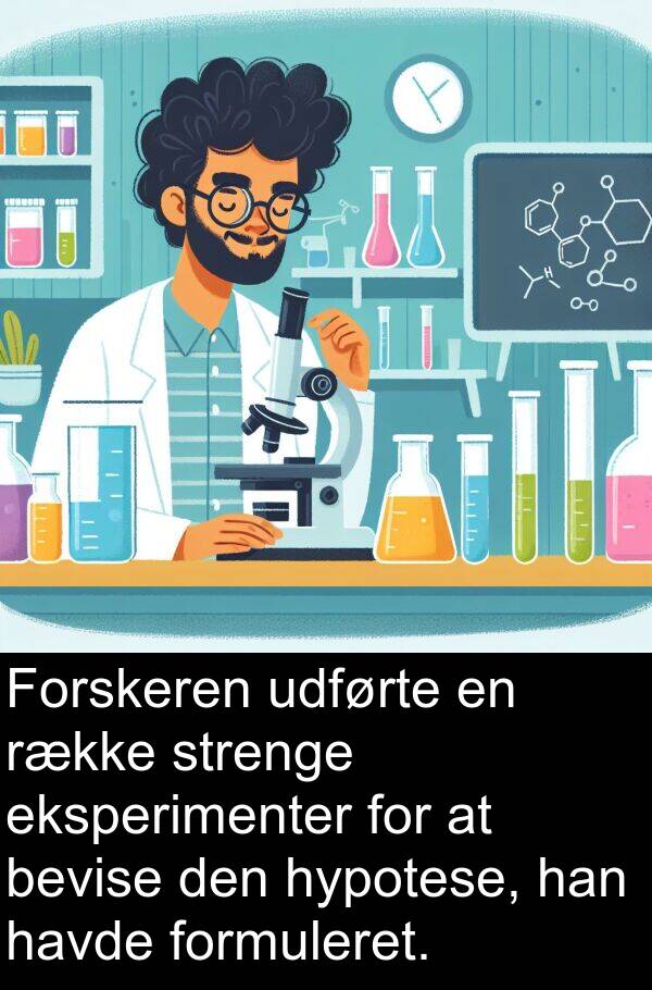 eksperimenter: Forskeren udførte en række strenge eksperimenter for at bevise den hypotese, han havde formuleret.