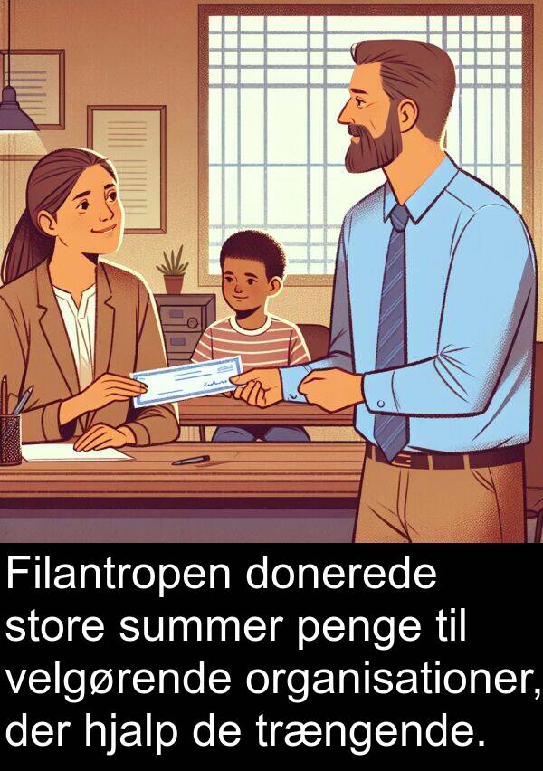 velgørende: Filantropen donerede store summer penge til velgørende organisationer, der hjalp de trængende.