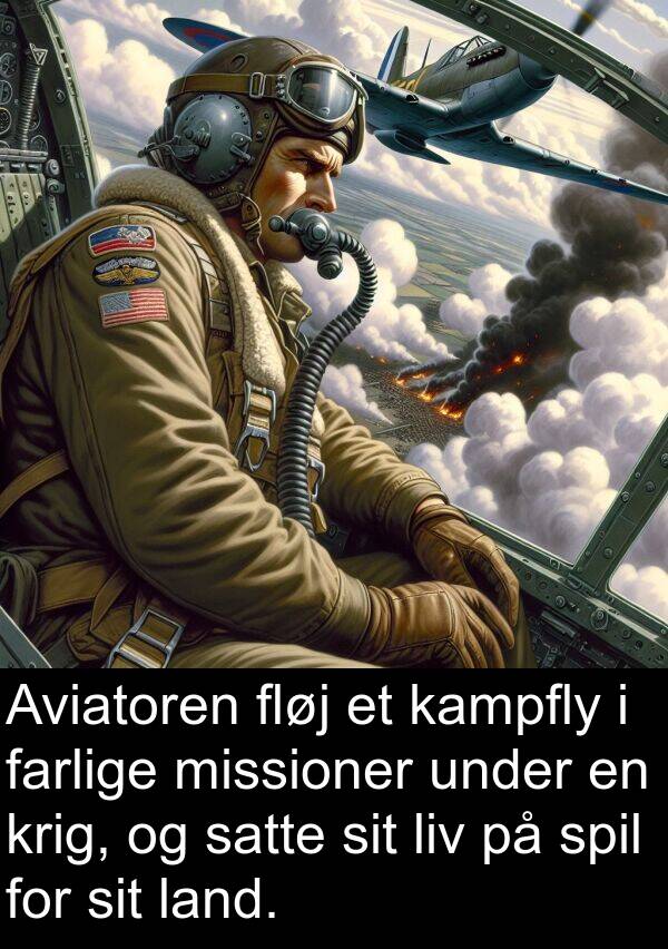 farlige: Aviatoren fløj et kampfly i farlige missioner under en krig, og satte sit liv på spil for sit land.