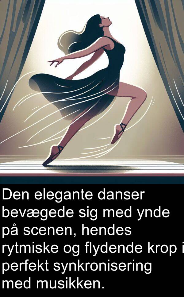 danser: Den elegante danser bevægede sig med ynde på scenen, hendes rytmiske og flydende krop i perfekt synkronisering med musikken.