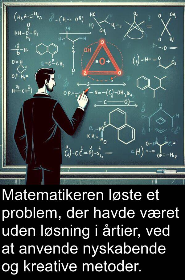 nyskabende: Matematikeren løste et problem, der havde været uden løsning i årtier, ved at anvende nyskabende og kreative metoder.