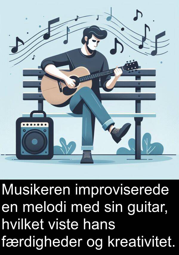 hans: Musikeren improviserede en melodi med sin guitar, hvilket viste hans færdigheder og kreativitet.