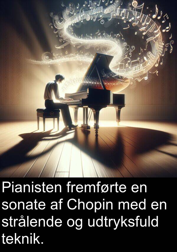 teknik: Pianisten fremførte en sonate af Chopin med en strålende og udtryksfuld teknik.