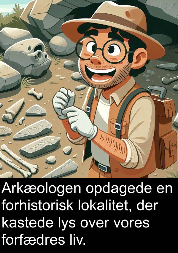 opdagede: Arkæologen opdagede en forhistorisk lokalitet, der kastede lys over vores forfædres liv.