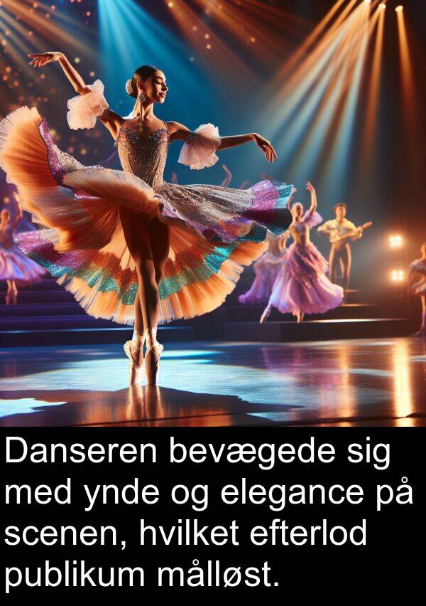 elegance: Danseren bevægede sig med ynde og elegance på scenen, hvilket efterlod publikum målløst.