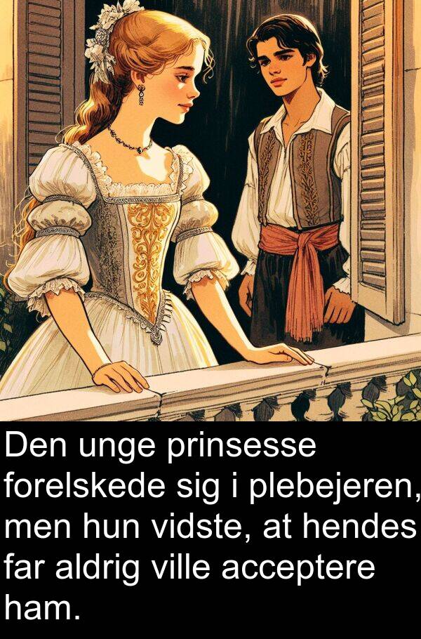 far: Den unge prinsesse forelskede sig i plebejeren, men hun vidste, at hendes far aldrig ville acceptere ham.