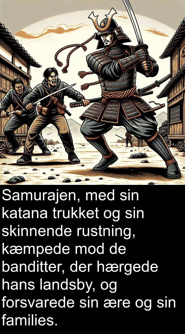 banditter: Samurajen, med sin katana trukket og sin skinnende rustning, kæmpede mod de banditter, der hærgede hans landsby, og forsvarede sin ære og sin families.