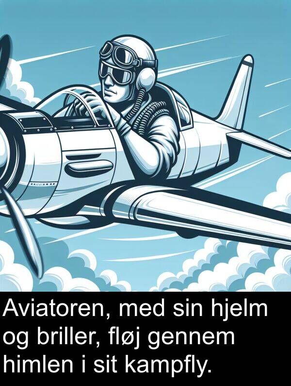 gennem: Aviatoren, med sin hjelm og briller, fløj gennem himlen i sit kampfly.