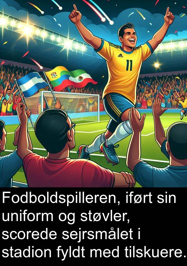 stadion: Fodboldspilleren, iført sin uniform og støvler, scorede sejrsmålet i stadion fyldt med tilskuere.