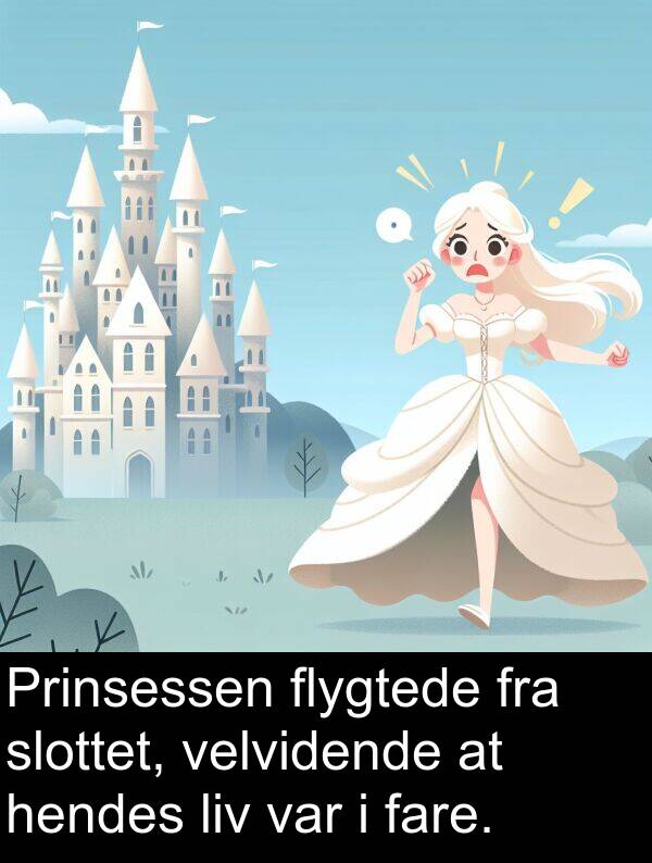 fare: Prinsessen flygtede fra slottet, velvidende at hendes liv var i fare.