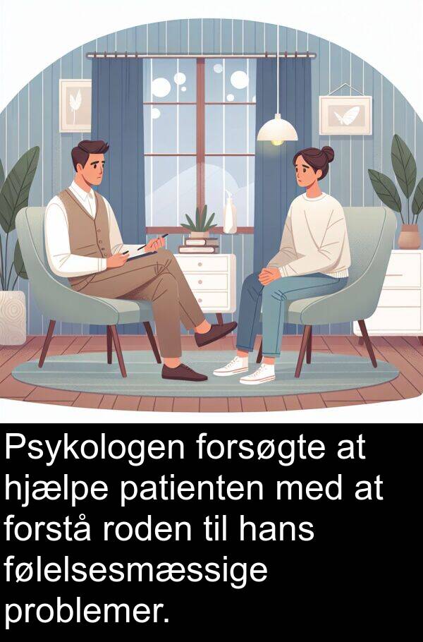 patienten: Psykologen forsøgte at hjælpe patienten med at forstå roden til hans følelsesmæssige problemer.