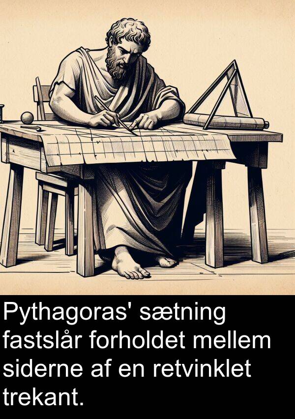 fastslår: Pythagoras' sætning fastslår forholdet mellem siderne af en retvinklet trekant.