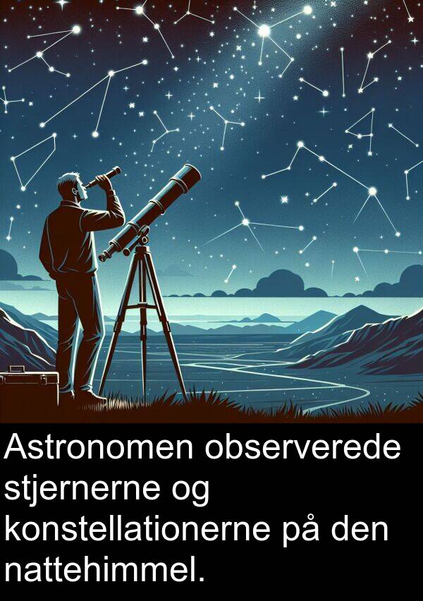 observerede: Astronomen observerede stjernerne og konstellationerne på den nattehimmel.