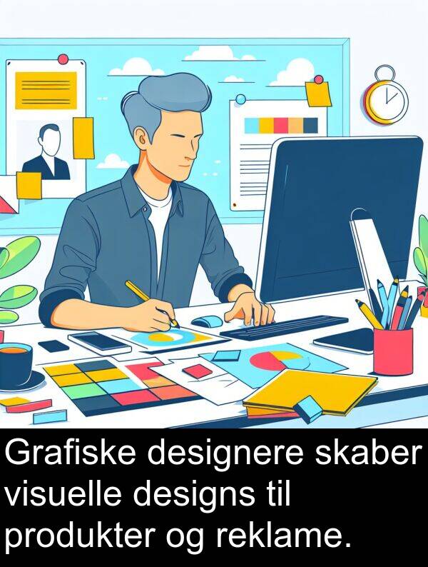 designs: Grafiske designere skaber visuelle designs til produkter og reklame.