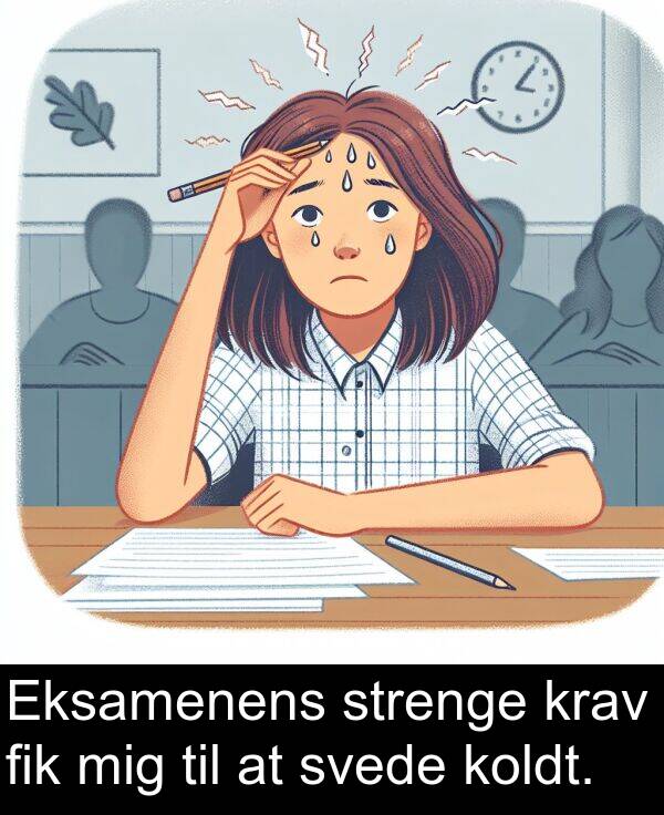 fik: Eksamenens strenge krav fik mig til at svede koldt.