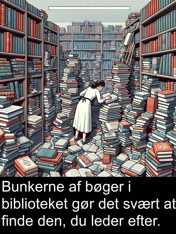 finde: Bunkerne af bøger i biblioteket gør det svært at finde den, du leder efter.