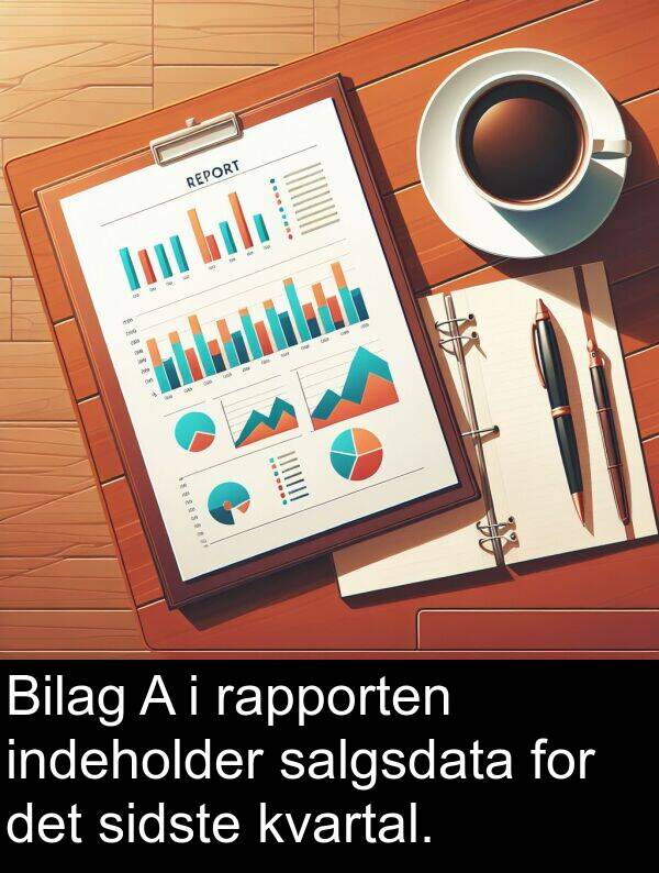 rapporten: Bilag A i rapporten indeholder salgsdata for det sidste kvartal.