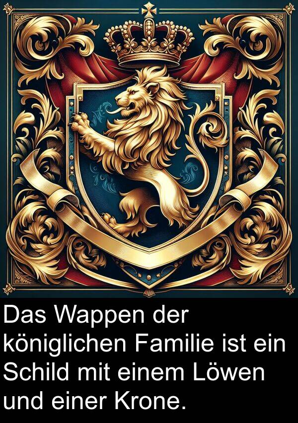 Familie: Das Wappen der königlichen Familie ist ein Schild mit einem Löwen und einer Krone.