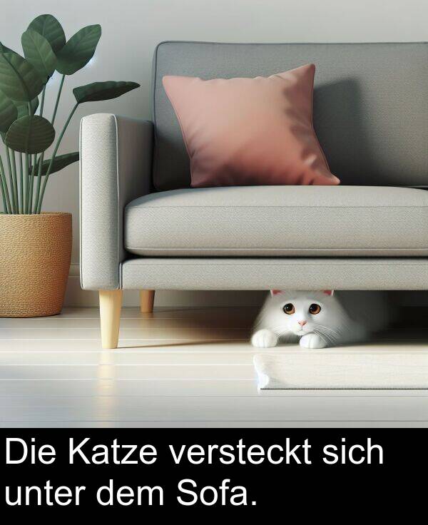 sich: Die Katze versteckt sich unter dem Sofa.