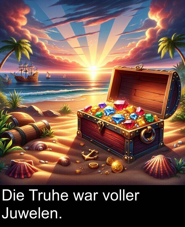 Truhe: Die Truhe war voller Juwelen.