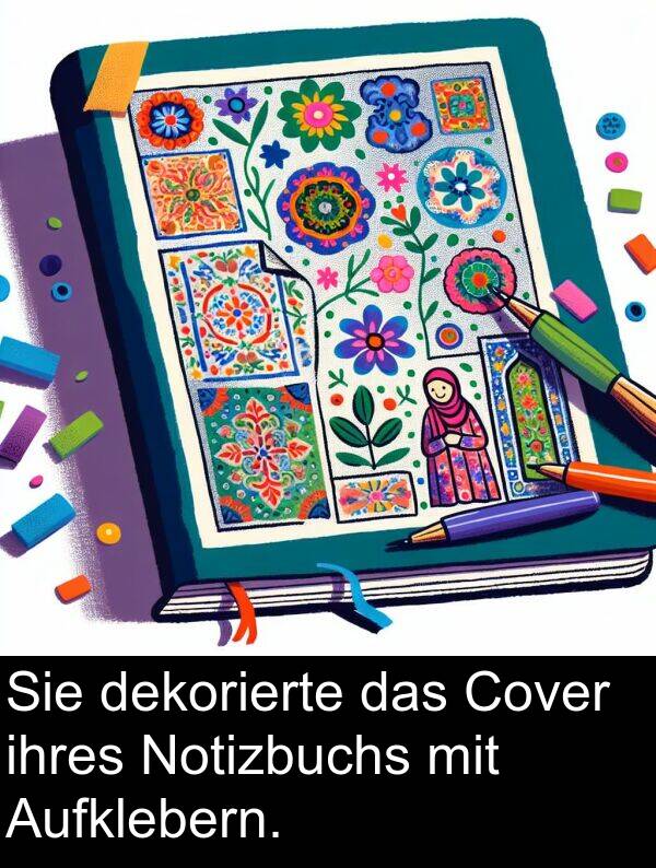 Cover: Sie dekorierte das Cover ihres Notizbuchs mit Aufklebern.