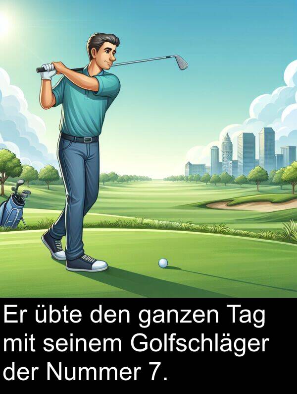 Golfschläger: Er übte den ganzen Tag mit seinem Golfschläger der Nummer 7.