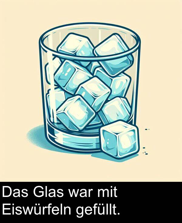 gefüllt: Das Glas war mit Eiswürfeln gefüllt.