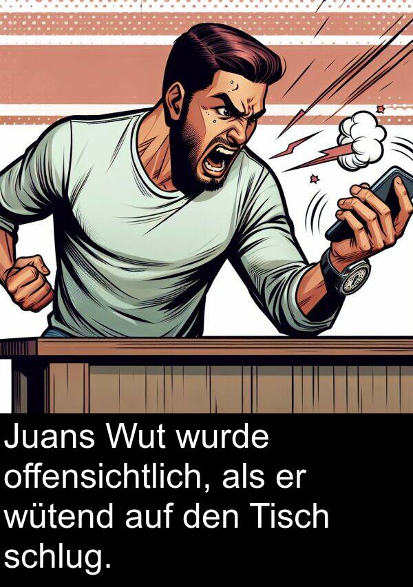 Tisch: Juans Wut wurde offensichtlich, als er wütend auf den Tisch schlug.