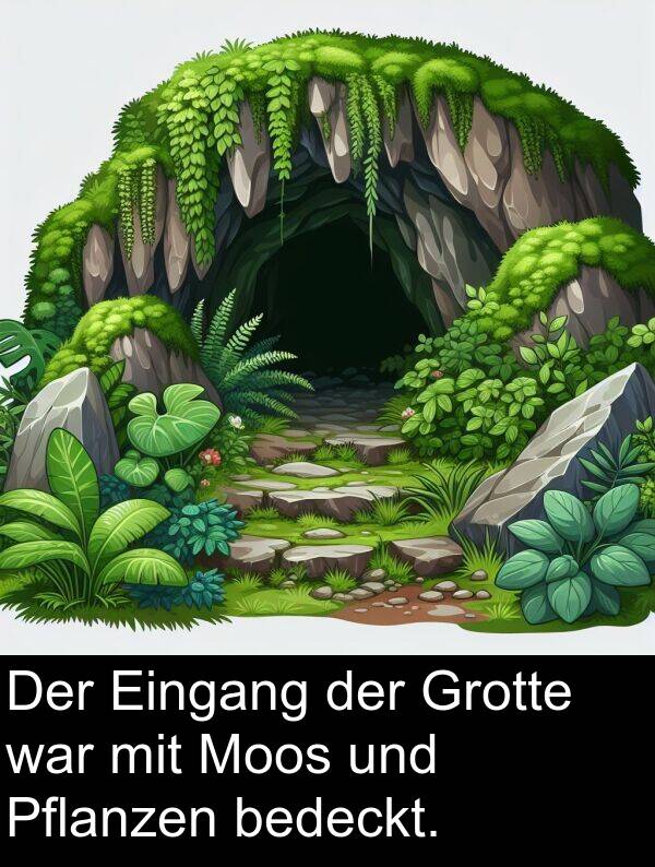 Eingang: Der Eingang der Grotte war mit Moos und Pflanzen bedeckt.